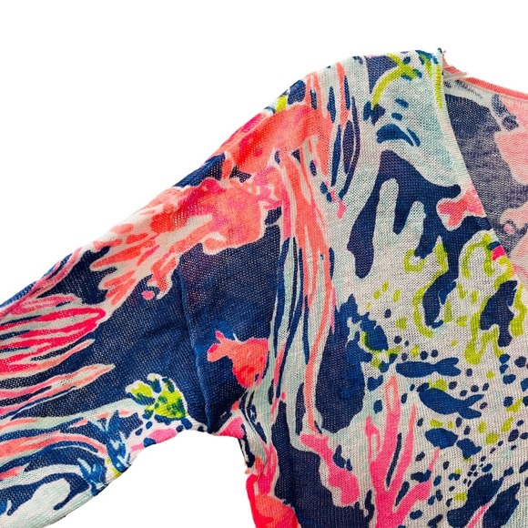 Lilly Pulitzer Womens Sweater XS 100% Linen V-Neck Pullover Thin Knit Buttons - Picture 4 of 16